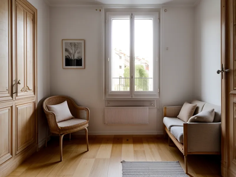 Une seule paire de baskets rangée devant la porte, résultat d'une entrée bien organisée dans un petit appartement