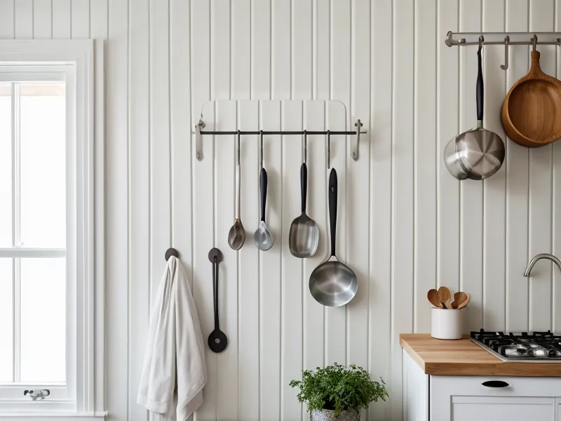Barre de crédence et crochets en S pour un rangement mural pratique en petite cuisine