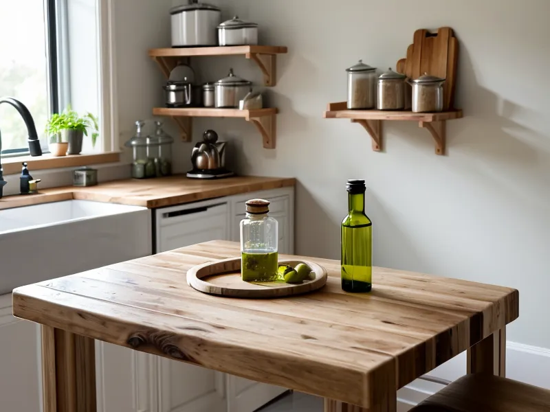 Plan de travail dégagé dans une petite cuisine grâce à l'organisation verticale
