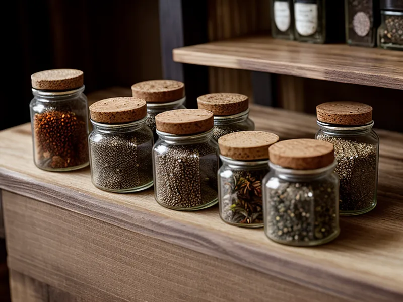 Boîtes d'épices rangées à la verticale dans un placard de cuisine profond pour optimiser le rangement