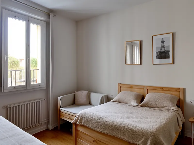 Support à ressort fixant un manche à balai au mur pour gagner de la place dans un petit appartement.