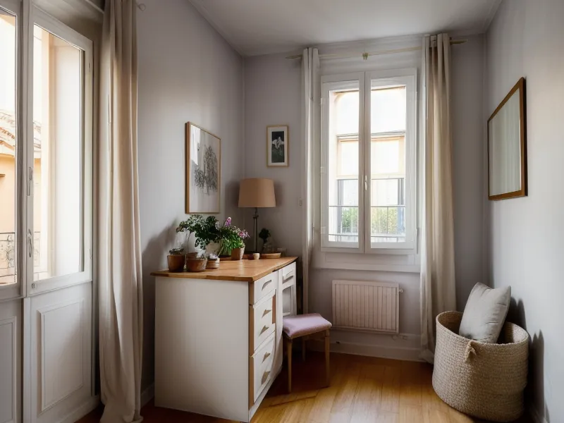 Entrée d'appartement dégagée après l'évacuation des sacs à donner, sans encombrement