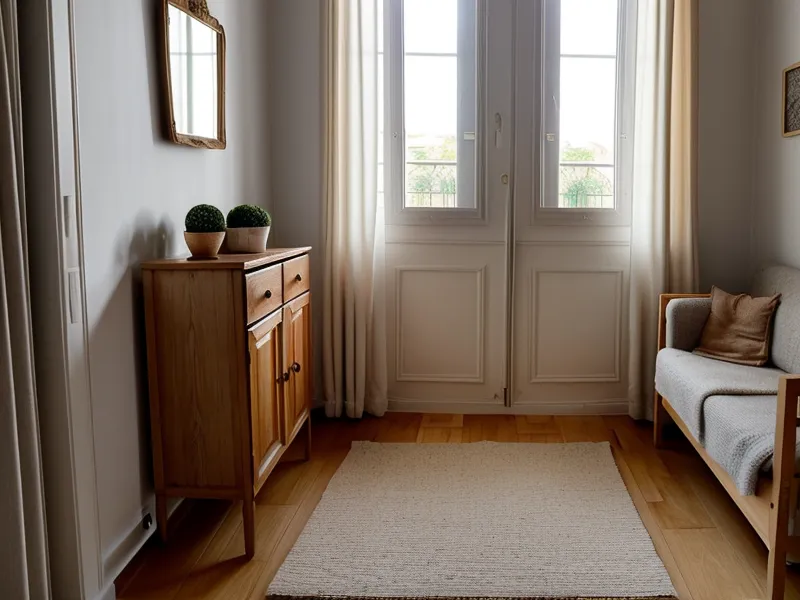 Manteaux d'hiver rangés à plat dans une valise glissée sous le lit d'un petit appartement