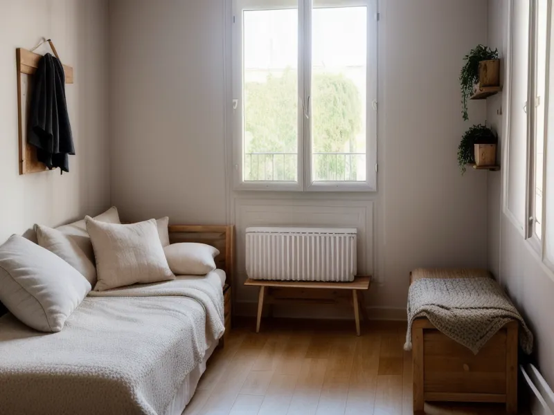 Table dégagée avec une plante verte dans un intérieur calme et rangé