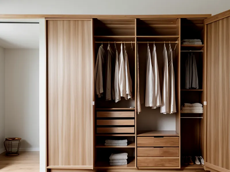 Penderie de petite garde-robe organisée avec de l'espace entre les cintres pour l'aération